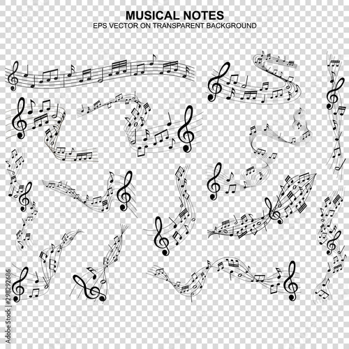set of musical notes melody on transparent background