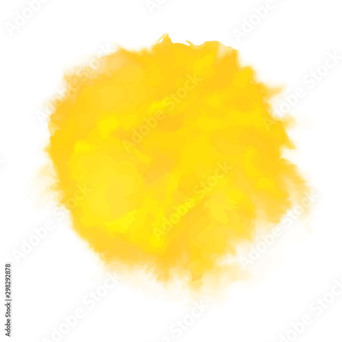 Vector yellow watercolor sun, isolated on white background. Illustration.