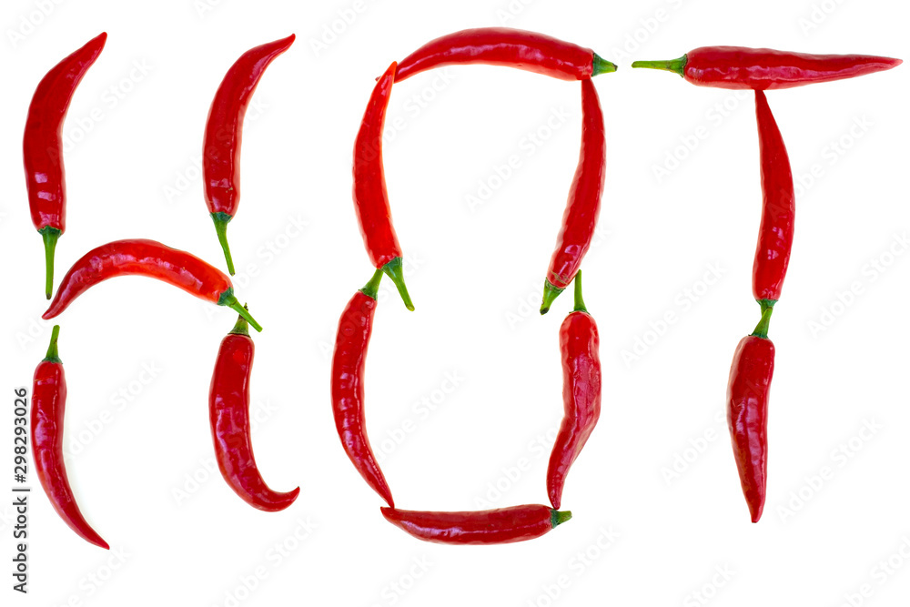 Group of chili pepper shape HOT english words Group of chili pepper shape HOT english words