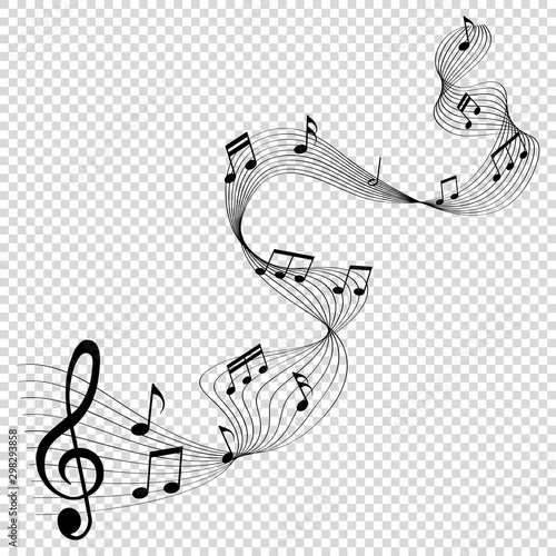 musical notes melody on transparent background