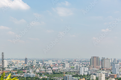 Nonthaburi  Thailand. -SEP 18  2019 Top view of city and Chao Phraya Location in Nonthaburi province  Thailand