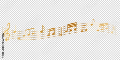gold musical notes melody on transparent background