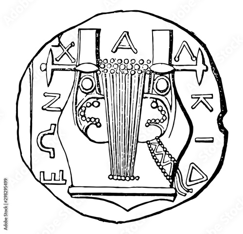Lyre coin vintage illustration.