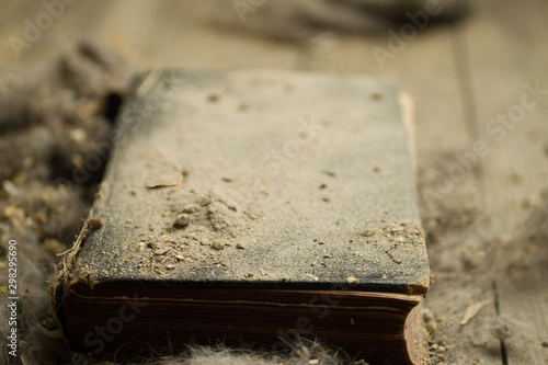 Tableau sur toile Dusty dirty musty old book in grunge background