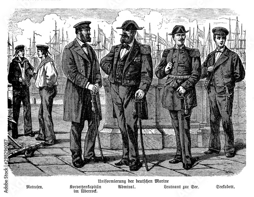 Tableau sur toile German engraving with the uniforms of the Imperial German Navy seaman and office