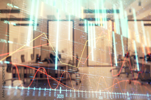Wallpaper Mural Stock market chart with trading desk bank office interior on background. Double exposure. Concept of financial analysis Torontodigital.ca