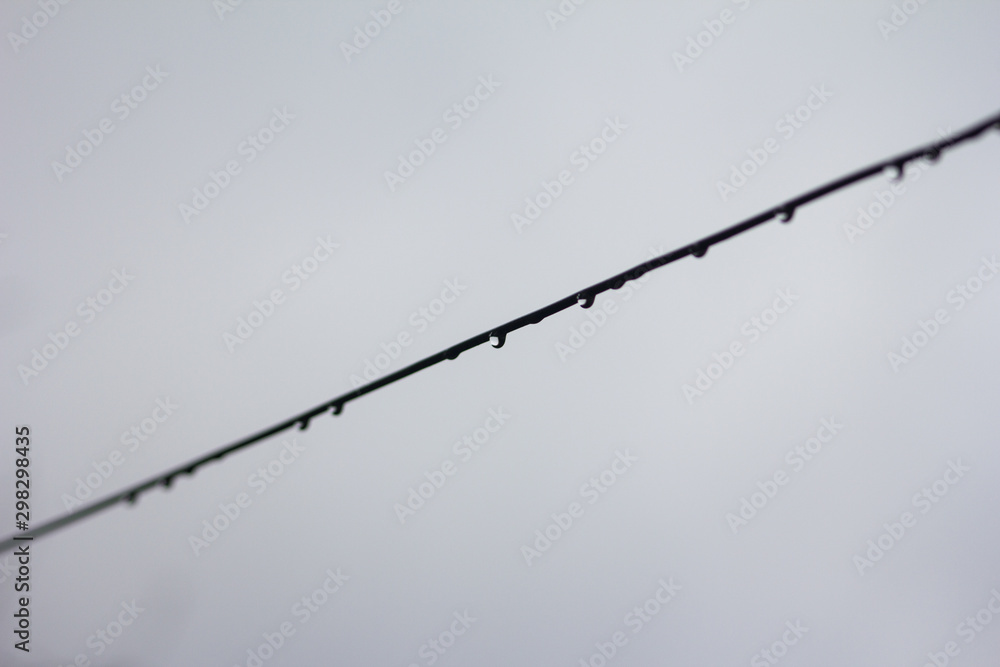 water droplets on a wire, wintry image