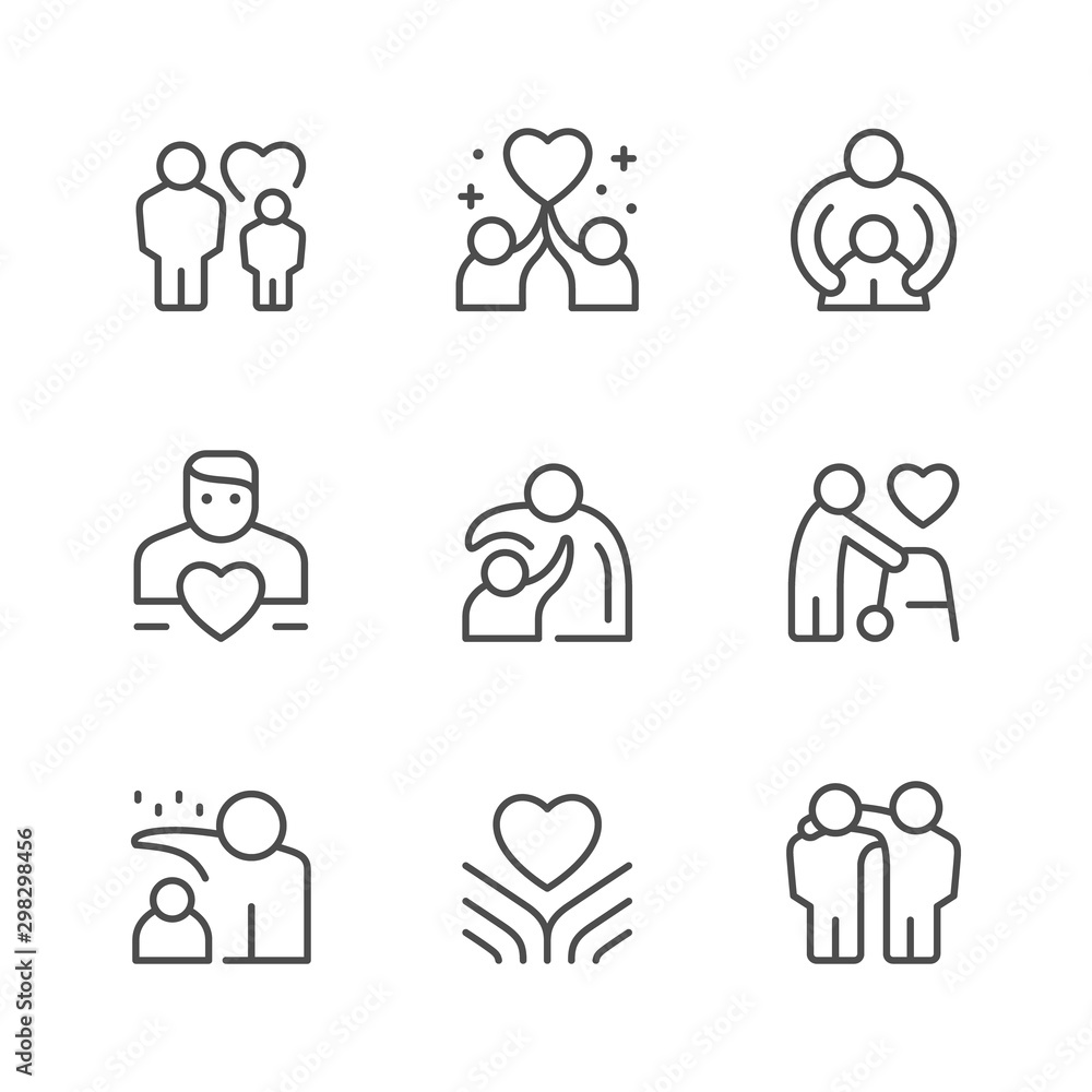 Set line icons of care and support Set line icons of care and support