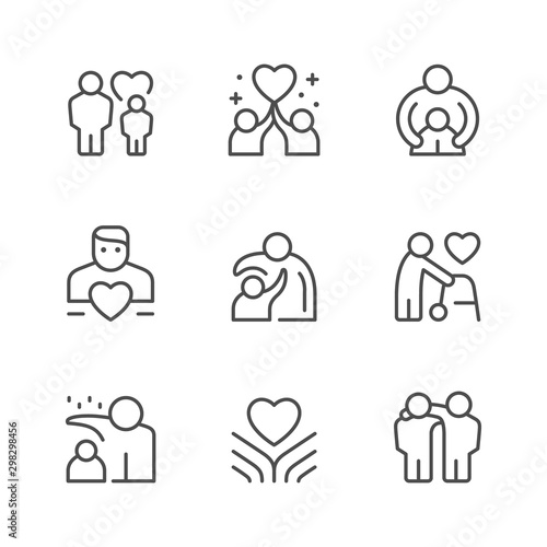 Set line icons of care and support