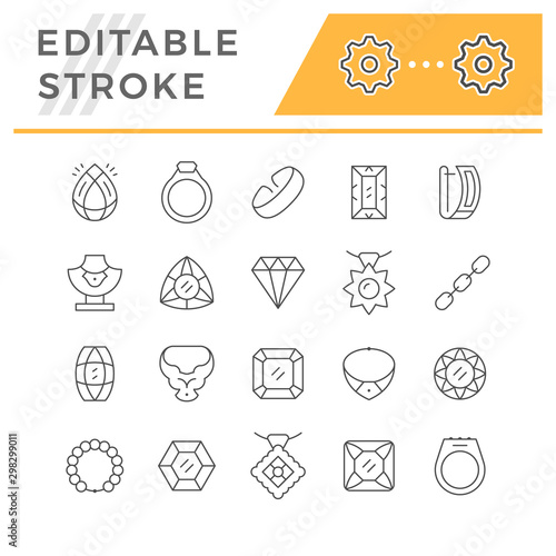 Set editable stroke line icons of jewelry