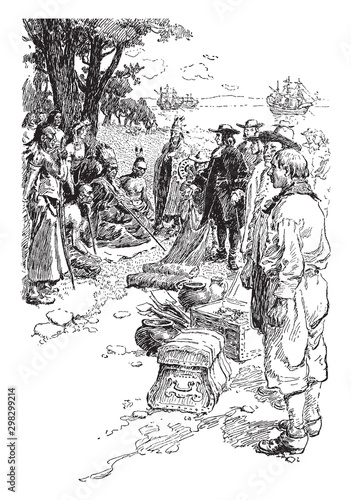 Penn's Treaty, Penn's Treaty with the Indians at Shackamaxon,vintage illustration.