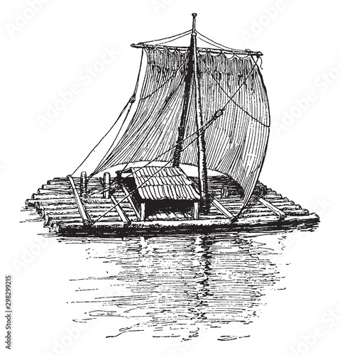 Raft, vintage illustration.