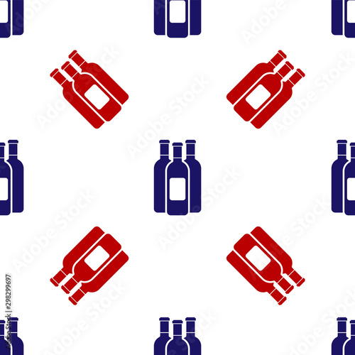 Blue and red Bottles of wine icon isolated seamless pattern on white background. Vector Illustration