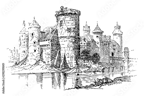Typical Medieval Castle vintage illustration.
