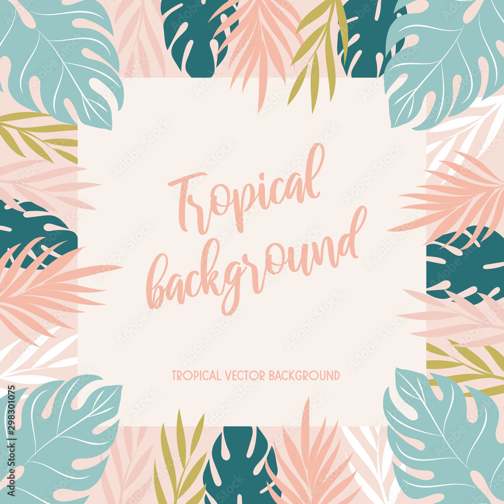 vector background with tropical leaves.
