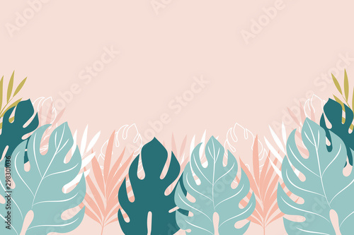 vector background with tropical leaves.