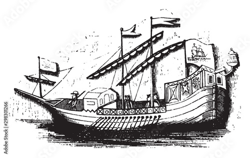 Spanish caravel, vintage illustration.