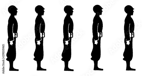 Military Men in Formation of File, vintage illustration.