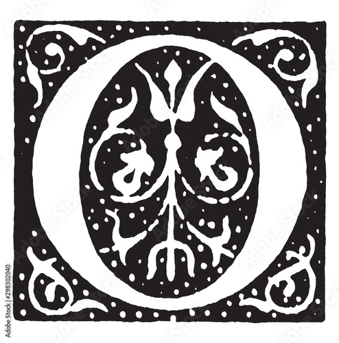 O, Ornate initial, vintage illustration