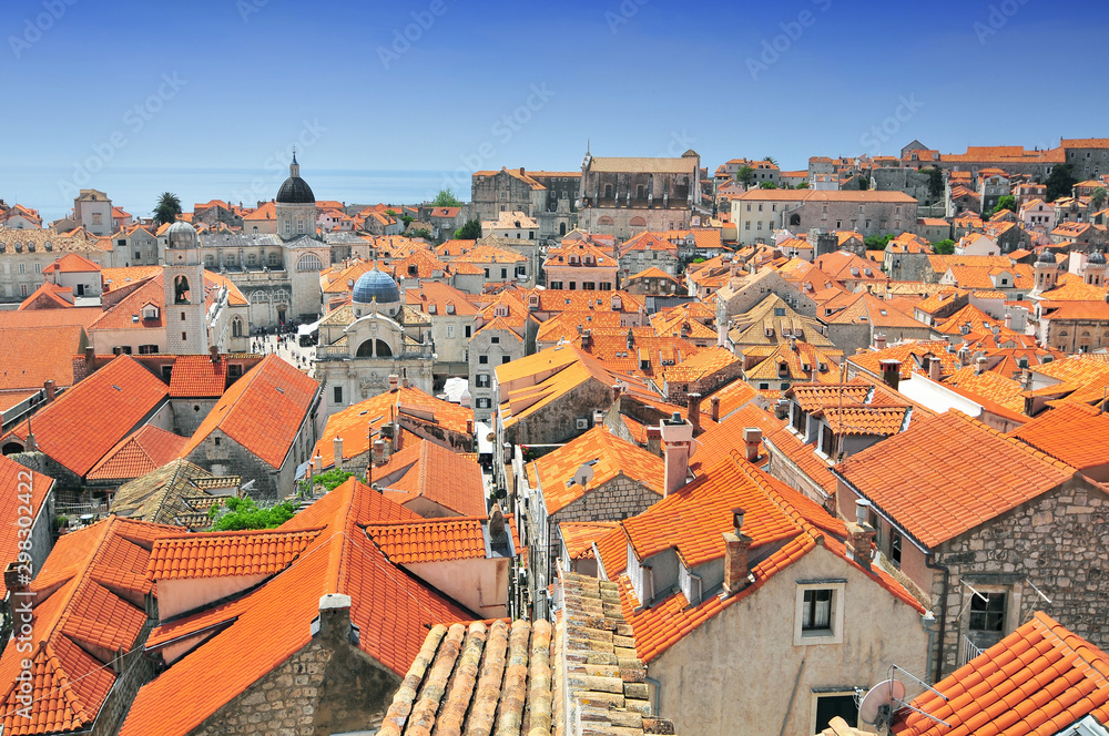 Elevated view of the town from the city walls, Dubrovnik, Dalmatia, Croatia, Europe.