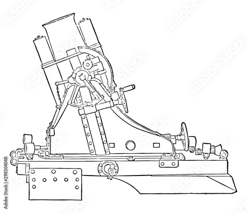 Rifled Medium Trench Mortar, vintage illustration.