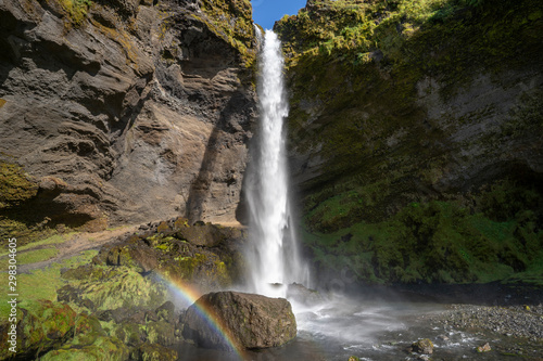 stunning view of the Kvernu Foss waterfall in a hidden valley of south western Iceland