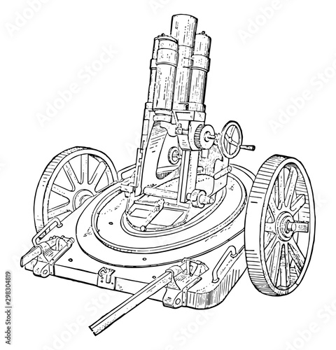 Rifled Light Minenwerfer Mortar, vintage illustration. photo