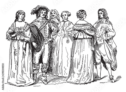 Nobility from the Time of Charles I, vintage illustration.