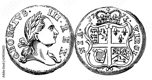 Copper Half Pence Coin, 1773 vintage illustration.