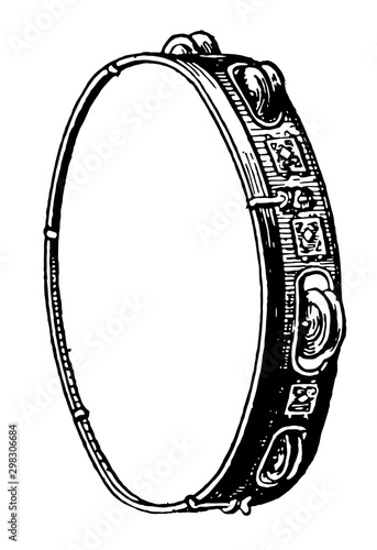 Tambourine, vintage illustration.