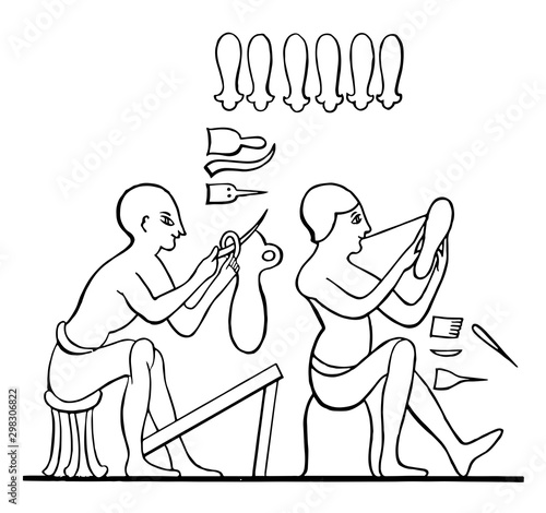 Egyptian Sandal Makers, vintage illustration.