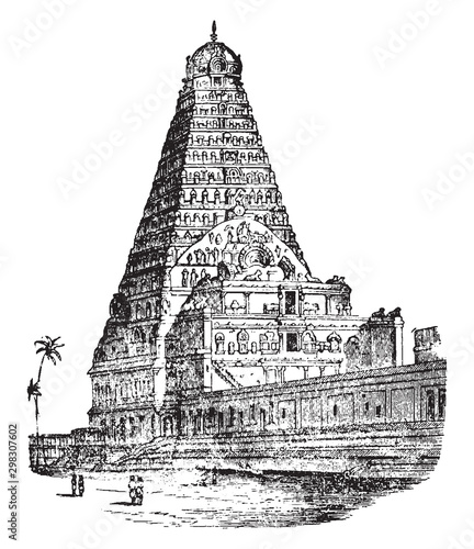 Temple of Tanjore, vintage illustration.