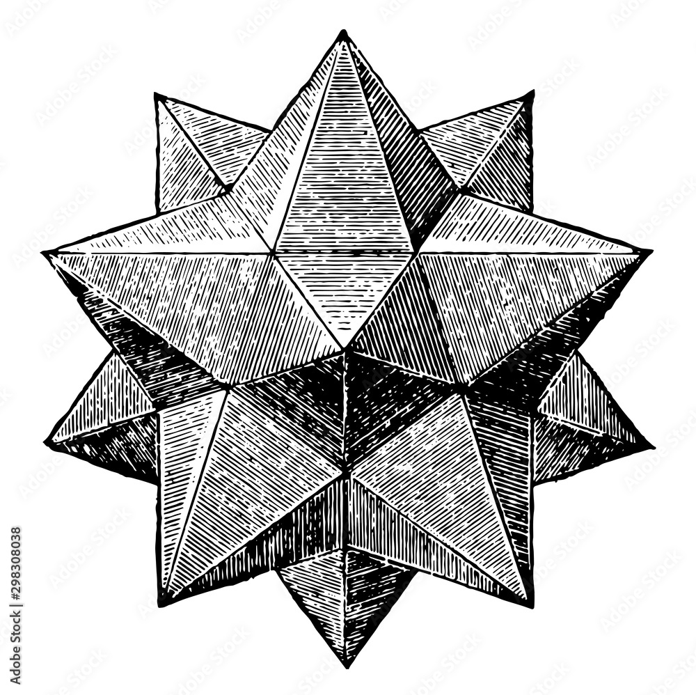 Small Stellated Dodecahedron vintage illustration. - obrazy, fototapety, plakaty 