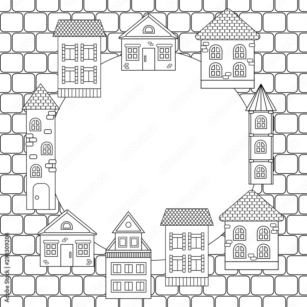Frame with houses, coloring page Frame with houses, coloring page
