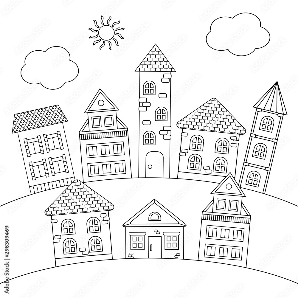 Coloring page with houses
