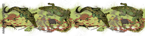 Fototapete Pattern of crocodile and turtle
