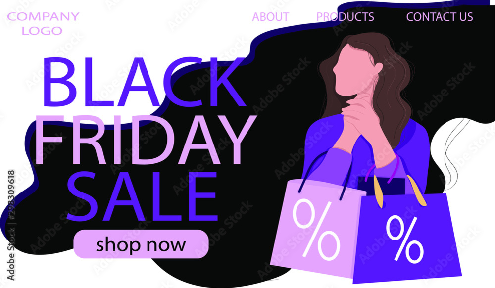 Obraz premium woman with sales bags . Black friday sale. Landing page template. Cute vector illustration in flat style