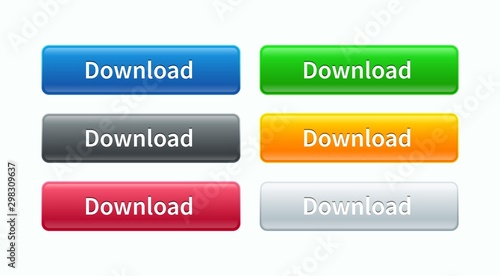 Buttons of rectangular with rounded corners of blue, gray, red, green, yellow, white color. Interface concept design elements. Trendy multicolored buttons set for website, ui, app and game.
