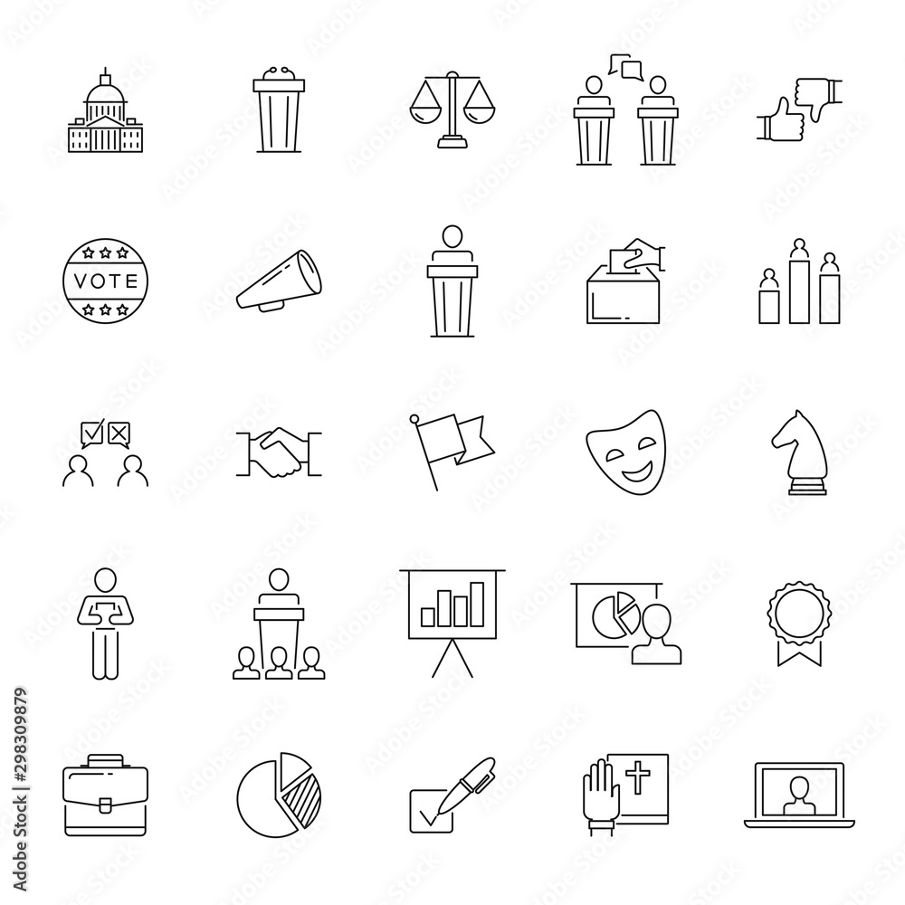 Government, politics vector icons set outline style Government, politics vector icons set outline style