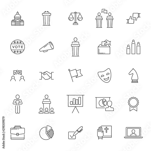 Government, politics vector icons set outline style