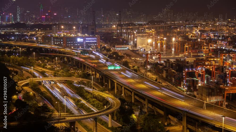 Timelapse cars drive along Hong Kong highway near harbour Timelapse cars drive along Hong Kong highway near harbour