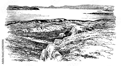 The Bay of Salamis, vintage illustration.