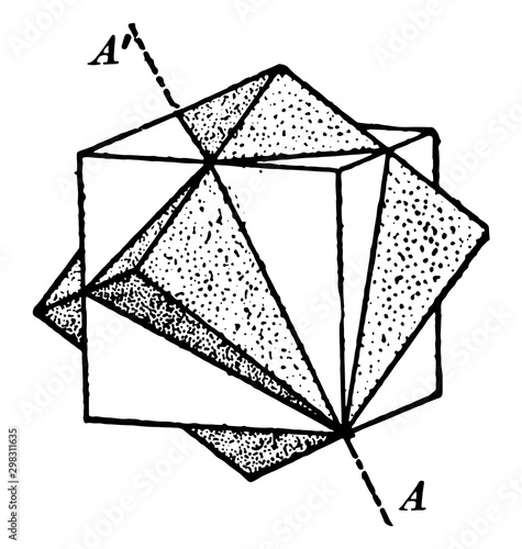 Twinned cubes vintage illustration.