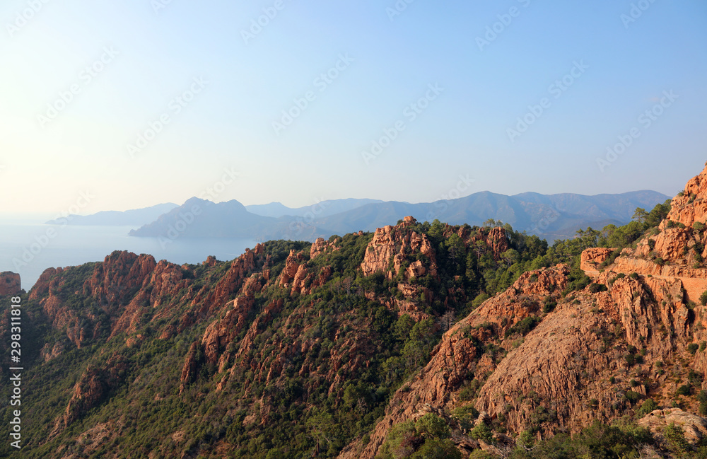 red rock at sunset in Corsica Island