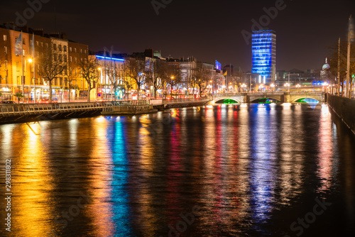 View of Dublin city centre and river Liffey at night © alpegor