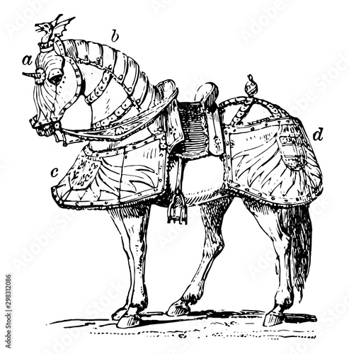 Armored Horse, vintage illustration.