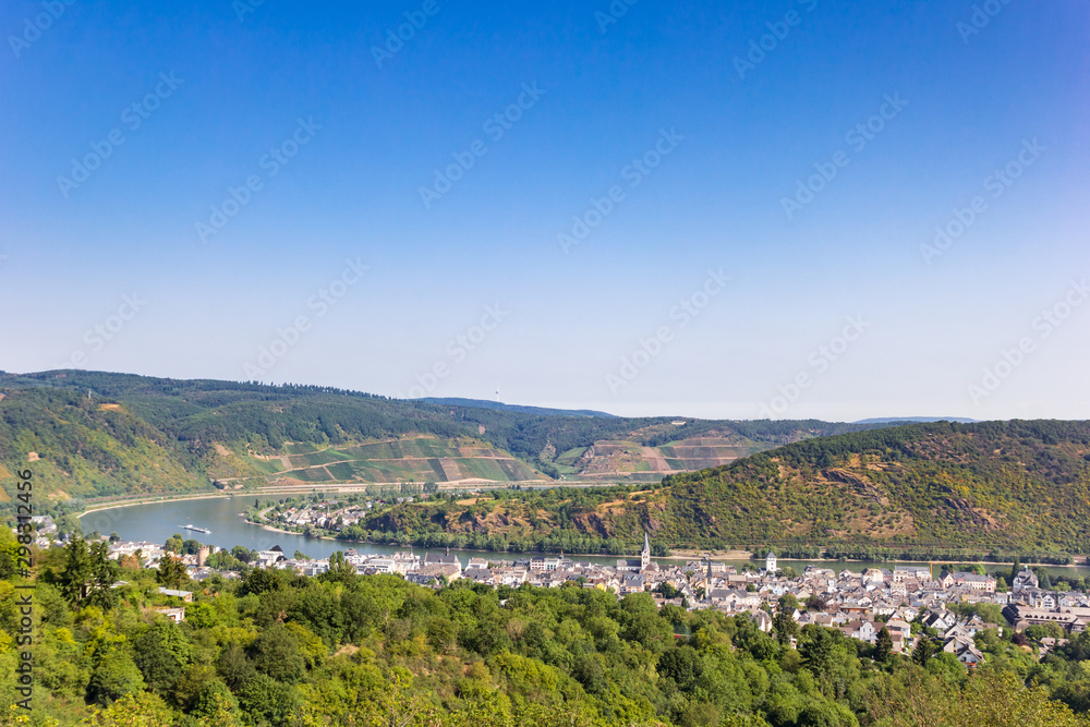 Panoramic view over historic city Boppard and the Rhine river, Germany