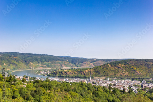 Panoramic view over historic city Boppard and the Rhine river  Germany