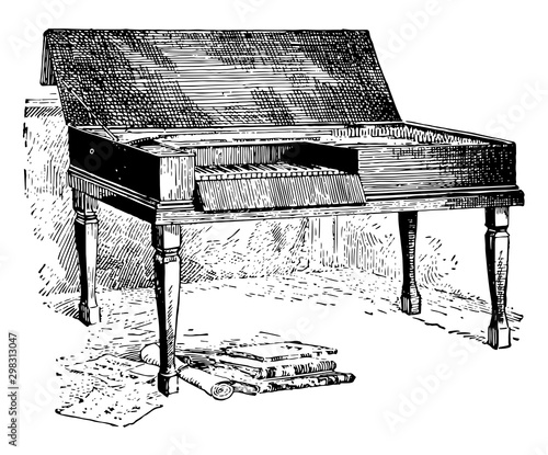 Mozart Spinet, vintage illustration.