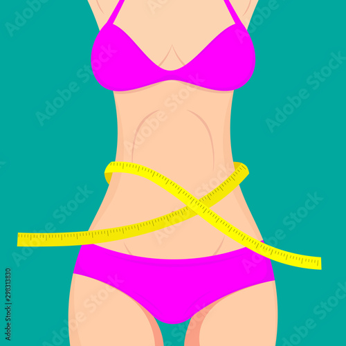 Fit young woman body with measured waistline. Concept of diet. Vector.